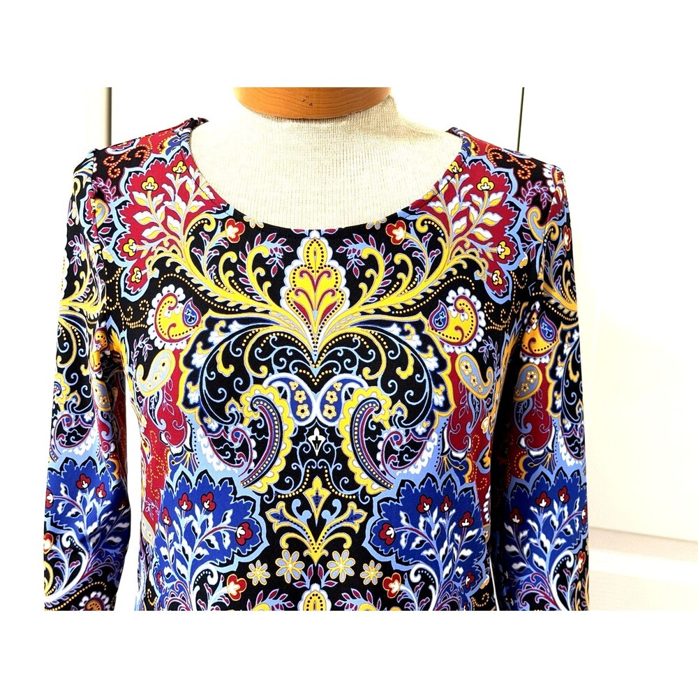 Talbots Jersey Paisley Shift Dress Business Casual Multicolor Size S Petite EUC - Picture 3 of 11